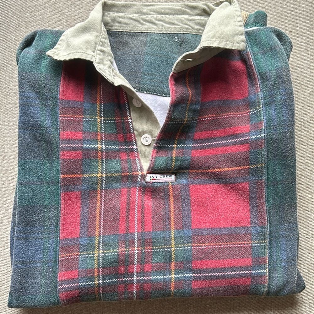 VTG IVY CREW PLAID LONGSLEEVE QUARTERBUTTON UP